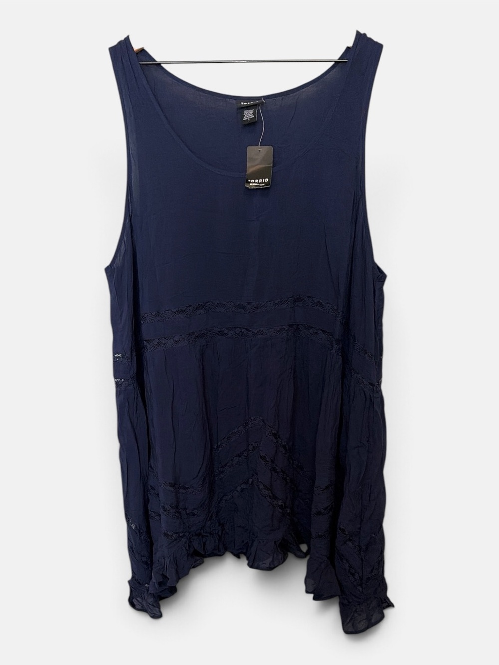 New Torrid Navy Sleeveless Lace-Trim Hi-Low flowy Tank